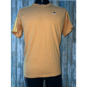 Rare VTG Orange Adidas T Shirt‎ Embroidered Trefoil 3 Yellow Striped Shoulder XL